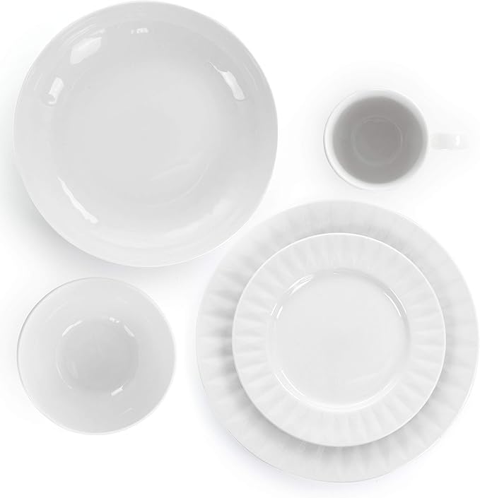 Elama White Porcelain Dish Dinnerware Set, 18 Piece (Elama Glossy)