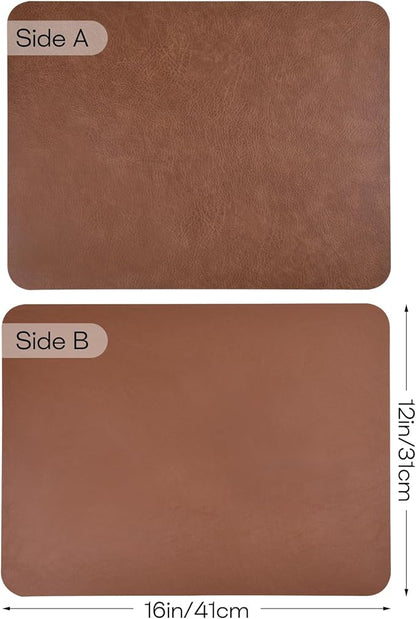 Faux Leather Placemats Set of 6, Vinyl Placemats Wipeable Waterproof Oil-Proof Table Mats, Heat Resistant Place Mats, Table Mats for Kitchen Indoor Outdoor, 15.8 x 11.8 Inch (Brown)