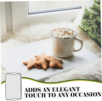 PRETYZOOM Silver Serving Tray for Coffee Bar Wedding Stainless Steel Rectangular Tray Handles