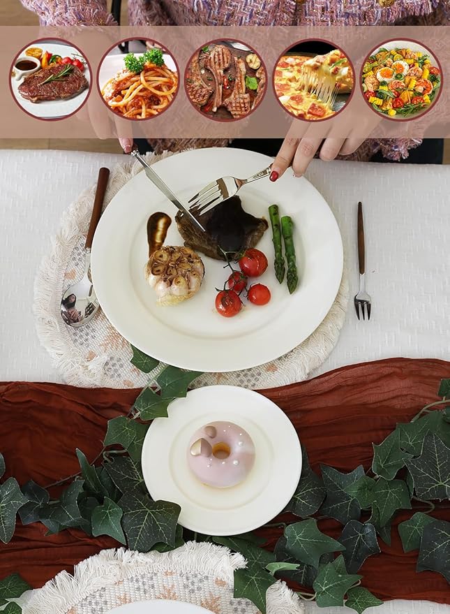 OMAYKEY 10.5 Inch Dinner Plates, Ceramic Round Plate Set, Salad Serving Modern Dishes for Steak, Patas, Pizza, Dishwasher, Microwave, Oven Safe, Scratch Resistant, Smooth Glaze, 8 Packs