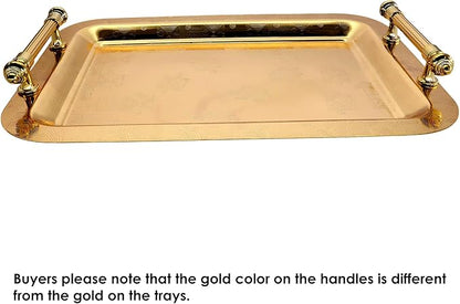 (Pack of 2) 14.2 Inch x 10.2 Inch Oblong Iron Gold Plated Serving Tray with Handles Puzzle Pattern Art Engraved Decorative Birthday Dessert Party Snack Platter Plate Dish Base CC-328