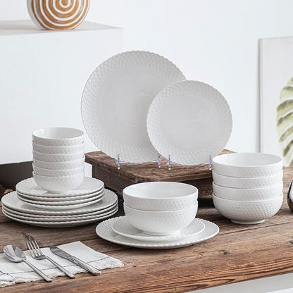 HOMBENE Dinnerware Set, 24 Piece Plates and Bowls, Porcelain Dinner Set for 6, Modern Dish Sofia Collection