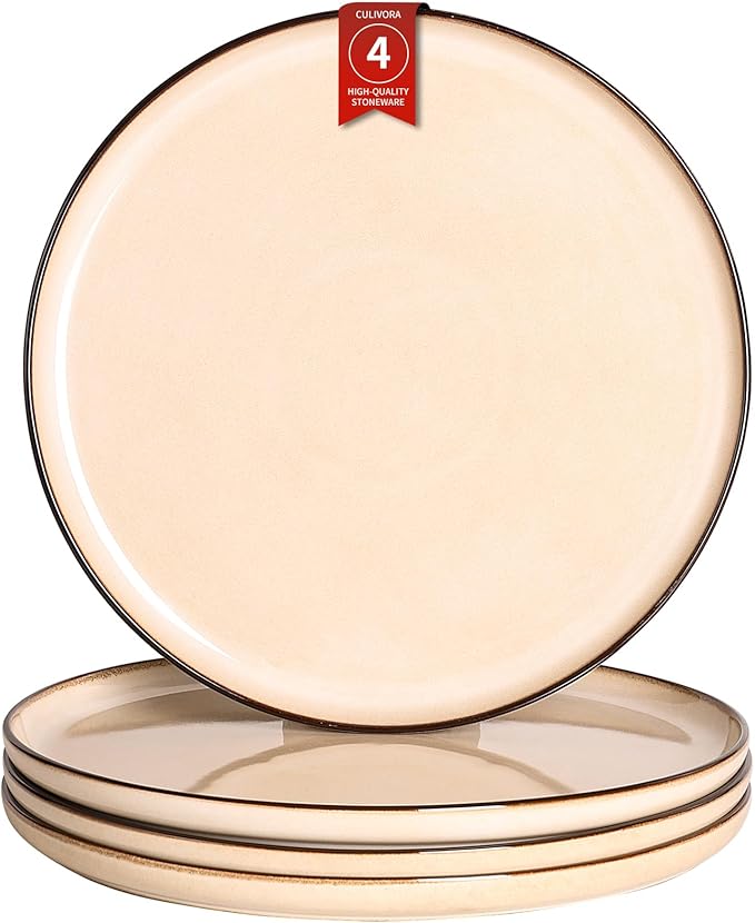 Dinner Plates Set of 4: Ceramic 10.7 Inch Handmade Reactive Glaze Stoneware Plates for kitchen, Modern Dinnerware Plates, Microwave & Dishwasher Safe, Scratch Resistant (Beige)