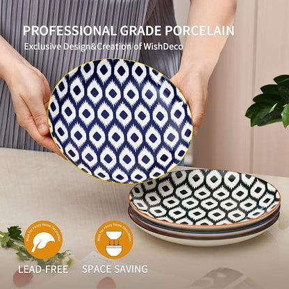 Large Appetizer Plates Set of 4, Colorful Dessert Plates 8 Inch, Ceramic Salad Plate, Small Round Dinner Plate, Beautiful Serving Dishes for Pasta, Snack, Fruit, Microwave & Dishwasher Safe