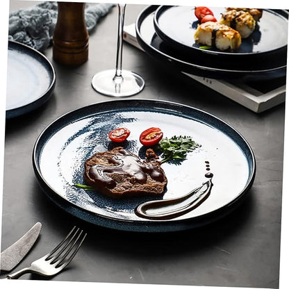 Blue Ceramic Plate Round Serving Dish for Steak and Western Cuisine Food-Grade Ceramic Tableware Unique Dinnerware for Restaurants and Home Use