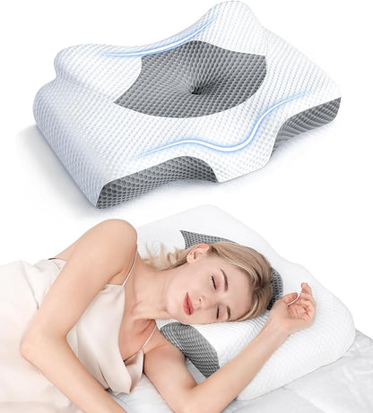 Osteo Cervical Pillow for Neck Pain Relief, Hollow Design Odorless Memory Foam Pillows with Cooling Case, Adjustable Orthopedic Bed Pillow for Sleeping, Support for Side Back Sleepers