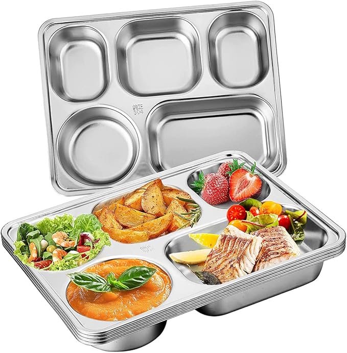 Luxshiny Stainless Plate Divided Serving Tray 3pcs Boys and Girls Cafeteria Tray Lunch Holder