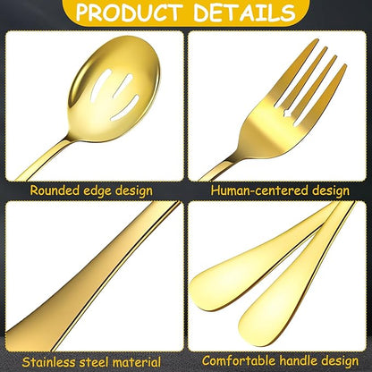 30 Pcs Gold Serving Utensils Set Include Stainless Steel Large Serving Spoons Slotted Spoons Forks Soup Ladle Pie Server - Metal Utensils for Parties Buffet Catering, Dishwasher Safe