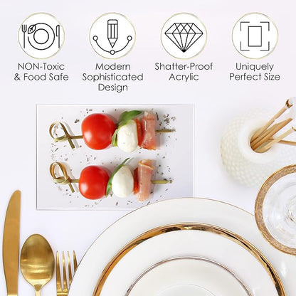 Acrylic Clear Party Plates, 48 Pack Contemporary Mini Plates, Small Appetizer Plates, Dessert Glass Plates for Upscale Wedding Serving Platters & Holiday Dining Prep | 4 x 6 in. 1 MM thick