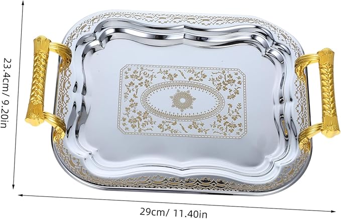 Antique Look Serving Tray Stainless Steel Handles Versatile Dishes for Home Decor