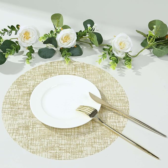 20 Pack 13" Gold Glitter Mesh Placemats - Round Disposable Durable Perfect for Parties and Events