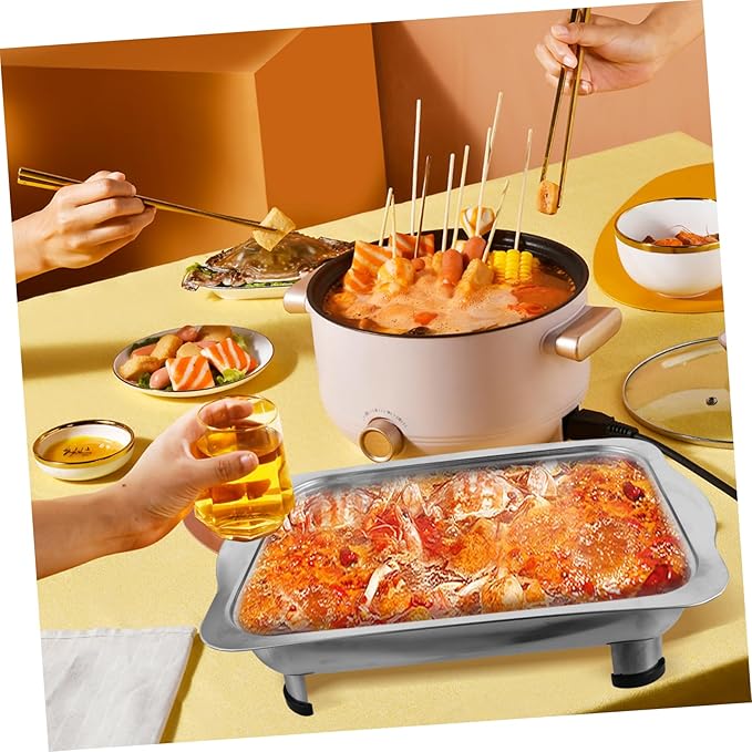 590g Stainless Steel Dinner Plate for Buffet Rectangular Serving Tray Lid for Parties and Entertaining