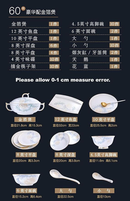 Dinnerware Set Kitchen Tableware Dinner Dish Ceramic Plates and Dishes Bowls 60pcs combination dishes and plates sets-60pcs WHITE