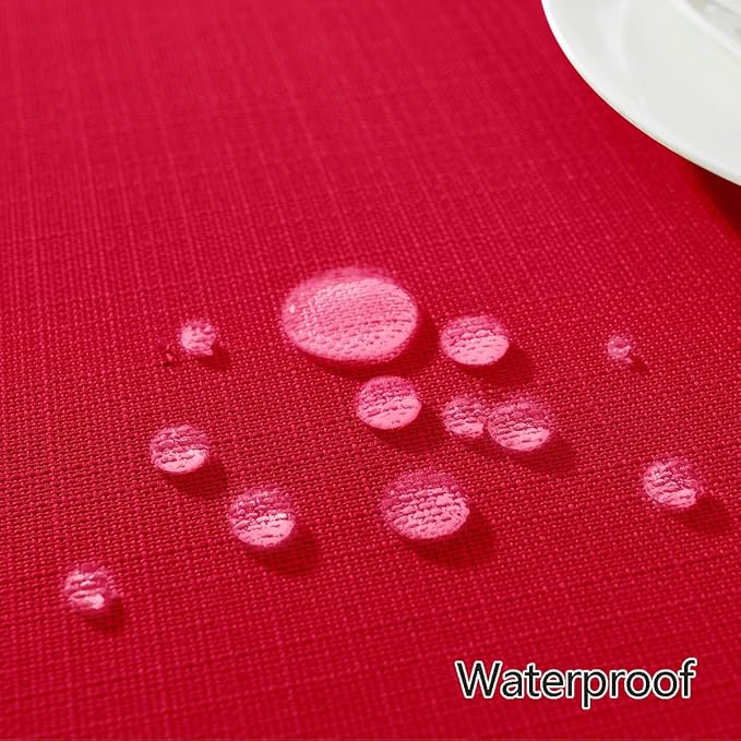 Round Christmas Tablecloth Spill Proof Wrinkle Free Washable Textured Fabric Table Cloth, Faux Linen Table Cover for Xmas, Holiday, Winter, Party, Banquet, Indoor, Outdoor (70 Inch Round, Red)