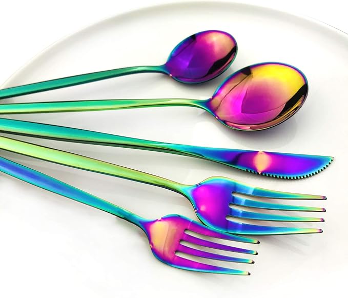 Rainbow 36-Pieces Silverware Flatware Mirror Polished Dinnerware, 18/0 Stainless Steel Cutlery Set For Home Kitchen Party Hotel Restaurant Wedding Service for 6
