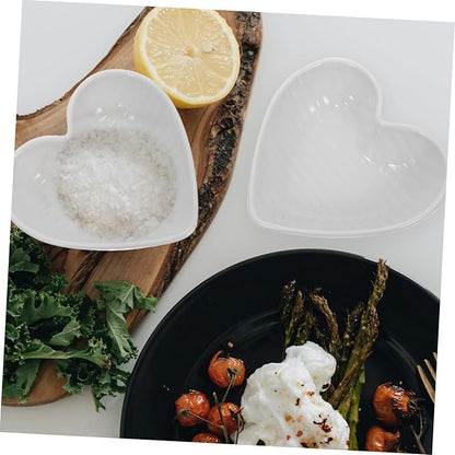 Ciieeo 4pcs Heart Dish Plate Ceramic Sauce Dipping Bowl Heart-shaped Sauce Dish Plate Seasoning White Serving Platter for Condiments Desserts Appetizers Practical Seasoning Ceramic