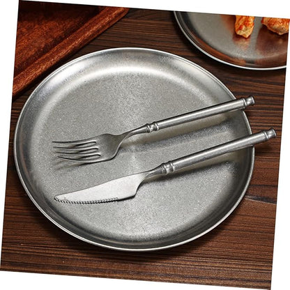 LIFKOME Serving Tray Bbq Plate Round Plate Snack Tray Stainless Steel Multi-functional