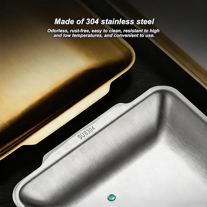 2 Pcs Serving Tray with Handles, Decorative Trays for Coffee Table, Stainless Steel Material, Non Stick Oil, Smooth and Easy to Clean(Silver,24x40CM/9x16IN)