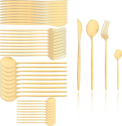 40 Pcs Mirror Polish Silverware Set, Large Set 18/10 Stainless Steel Flatware Cutlery Set For Home Daily Use/Wedding Party/Restaurant, Utensils Set Service For 10 (Gold)