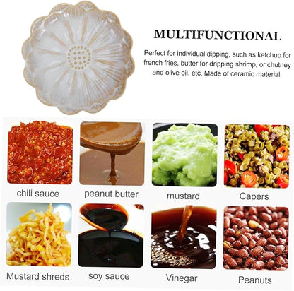 IMIKEYA Classic Vintage Ceramic Plate 3-Piece Set for Dipping Sauce Mustard Soy Sunflower Motif in White