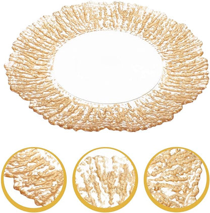 Luxshiny Creative Tree Grain Glass Fruit Tray, Gold Electroplated Snack Serving Tray, Wedding Dessert Plate for Party and Holiday Table Display