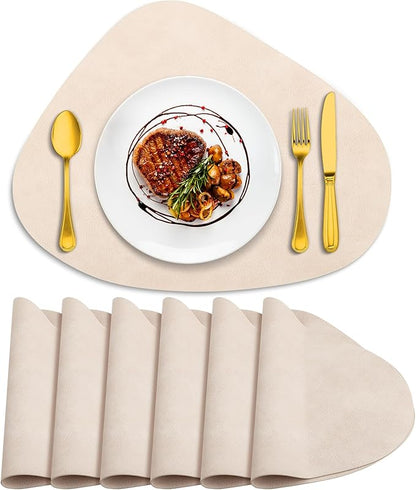 ADRIMER Placemats, Heat Resistant Round Placemats Set of 6 Washable 13 x 17 Inch, Waterproof Table Mats Wipeable for Kitchen, Dining Room Table Christmas Decor, Beige