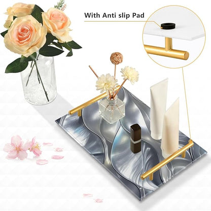 Silver Shell Decorative Serving Trays with Handles Drink Serving Tray for Jewelry Perfume for Restaurant Serving bandejas para servir Cafe