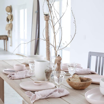 Casafina Ceramic Stoneware 18-Piece Place Setting Service for 6 with Pasta Bowls - Pacifica Collection, Marshmallow Pink | Microwave & Dishwasher Safe Dinnerware Set | Restaurant Quality Tableware