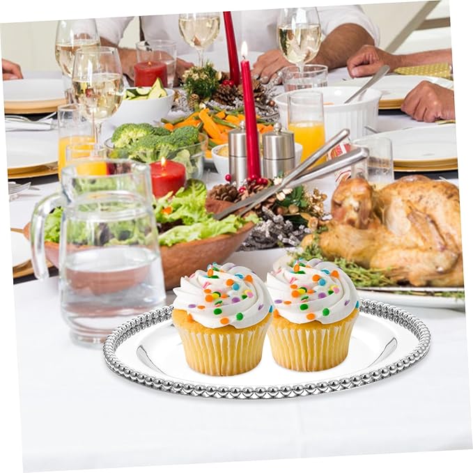 Metal Serving Tray for Snacks and Desserts Elegant Fruit and Candy Plate for Home Entertaining and Lightweight Decorative Kitchen Accessory Silver Finish