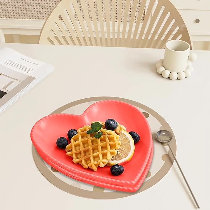 Ceramic Plates, 8 Pack Ceramic Dinner Plates Heart Dishes, Dessert Salad bowls For Appetizer, Steak, Snacks, Microwave & Oven Safe (Red)