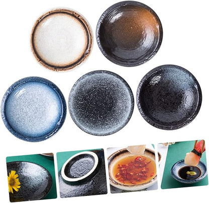 STOBAZA 5Pcs Assorted Color Ceramic Seasoning Plates Elegant Condiment Dishes for Sauces Mustard Vinegar Appetizers Food Grade Design for Home Restaurant Use