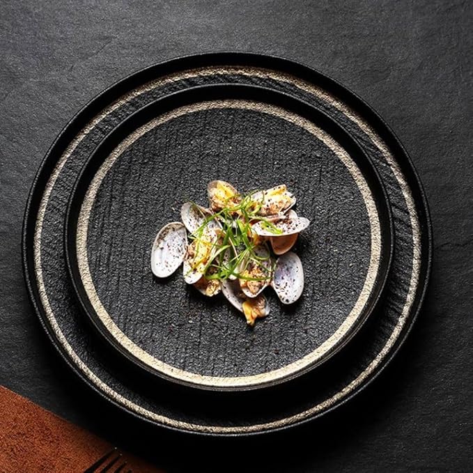 SONGCHAO Party Supplies Black Quicksand Steak Dinner Plate Frosted Western Dinner Plate Ceramic Pasta Plate Light Luxury Dish Plate Home Plate Party Plates (Color : B, Size : Medium)