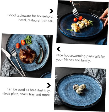 Blue Ceramic Plate Round Serving Dish for Steak and Western Cuisine Food-Grade Ceramic Tableware Unique Dinnerware for Restaurants and Home Use