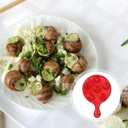 Uonlytech Ceramic Escargot Baking Dish with 6 Holes Snail Serving Plate 10-inch Handle Seafood Cooking Tool for Home Kitchen and Restaurant Appetizer