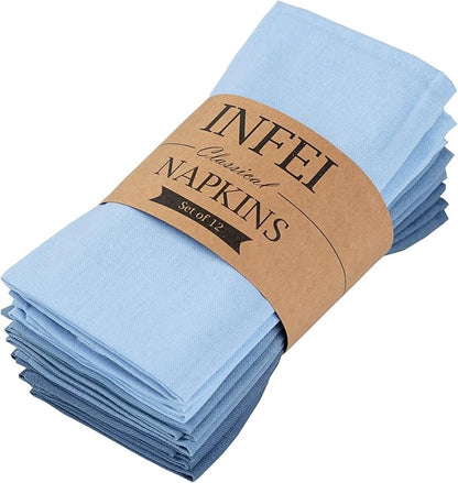 Solid Color Linen Blended Thin Dinner Cloth Napkins - Set of 12 (40 x 40 cm) - for Events & Home Use (Multi Blue)