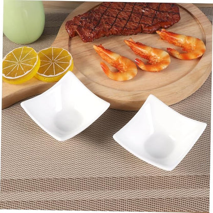 Garneck 2pcs Four-corner Ceramic Sauce Dishes Snack Plates for Appetizers Dipping Party Serving