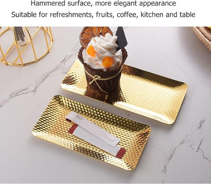 Hammered Trays, 25x11cm/9.8x4.3in Towel Hammered Trays Serving Tray Stainless Steel Multi Purpose Dishwasher Safe Dessert Tray Plate for Home Restaurant Silver (Gold)