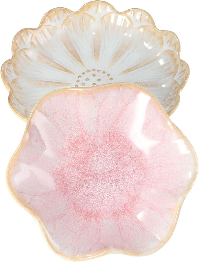 Leadigol 2pcs Sakura Shaped Ceramics Seasoning Dishes, Ketchup Appetizer Plates Vinegar Spice Salad Soy Sushi Seasoning Dipping Bowls Ceramics Plate