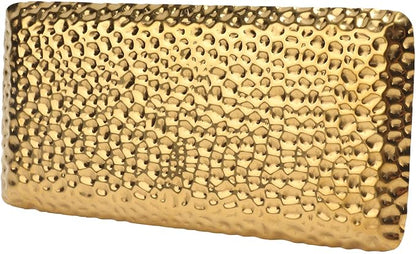 VINGVO Metal Tray, Rectangular Tray Stainless Steel Serving Tray Metal Serving Tray Hammered Tray for Living Room Bedroom Kitchen Bathroom 3.7 X 7.7in (Gold)