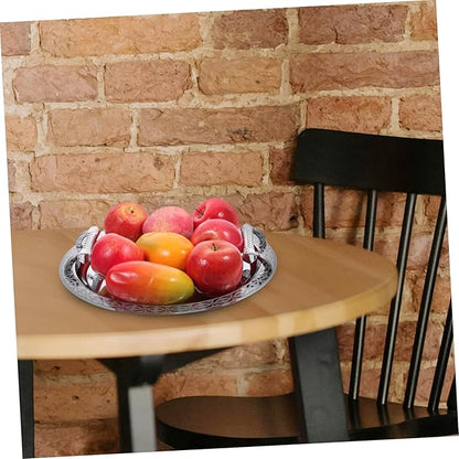 European Style Round Serving Tray Elegant Appetizer Dish for Fruits Desserts Snacks Silver Patterned Platter Multi Functional Decorative Storage Plate for Home