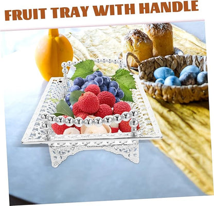 Happyyami Silver Metal Fruit Tray Snack Bowl Candy Container Nut Holder Decorative Serving Plate