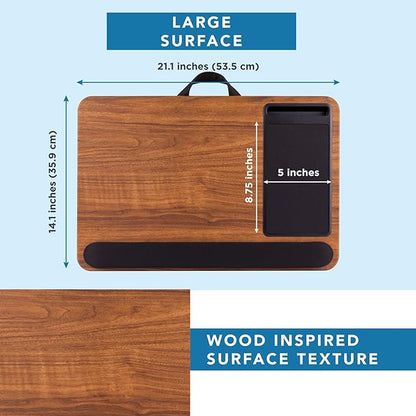 LAPGEAR Home Office Pro Lap Desk with Wrist Rest, Mouse Pad, and Phone Holder - Espresso Woodgrain - Fits up to 15.6 Inch Laptops - Style No. 91612