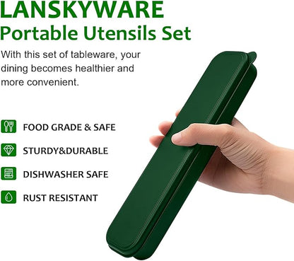 Portable Cutlery Set With Case - 18/8 Stainless Steel Spoon and Fork for Lunch Box, 3 PCs Silverware Ideal for Travel, Camping, Office