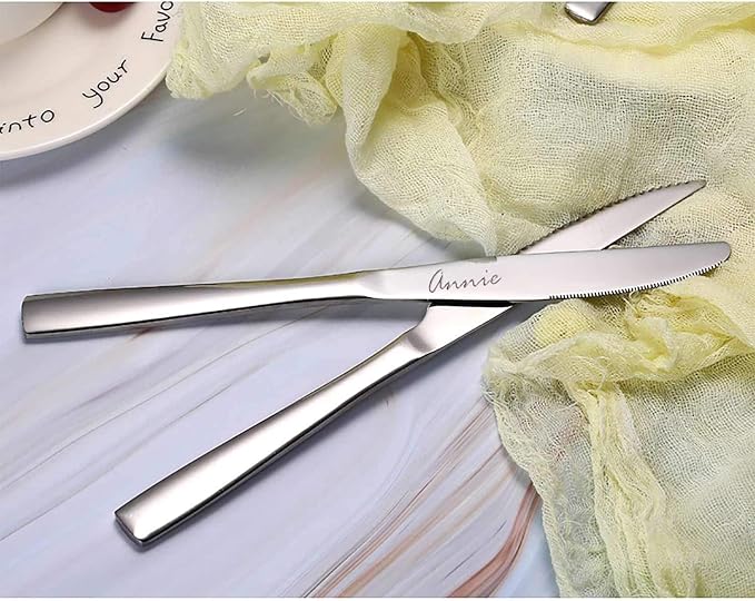 2 Set of 10-Piece Stainless Steel Flatware Set, Personalized Custom Cutlery, Includes 2 Knives/2 Forks/2 Spoons, Mirror Polished, Engraved Names