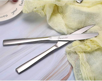 2 Set of 10-Piece Stainless Steel Flatware Set, Personalized Custom Cutlery, Includes 2 Knives/2 Forks/2 Spoons, Mirror Polished, Engraved Names