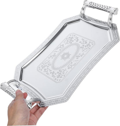 Stainless Steel Serving Tray for Tea and Snacks Elegant European for Home Dining and Decorative Use
