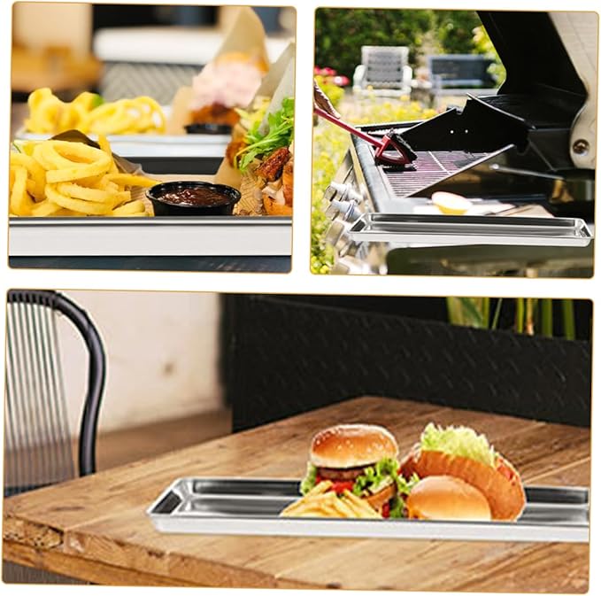 Cabilock Stainless Steel Serving Tray Set Rectangular Food Snack Plates for Home Restaurant and Party Use Unbreakable Design 2-Piece Kitchen Tray for Entertaining