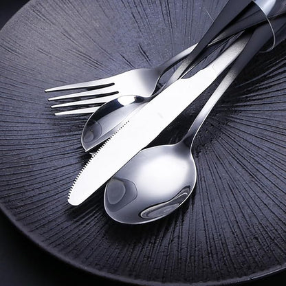 Black Silverware Set for 6 Modern 30 Piece Flatware Set 18/10 Stainless Steel Unique Gradual Change Cutlery Utensils Sets for Home Kitchen Restaurant Tableware Set Mirror Polished