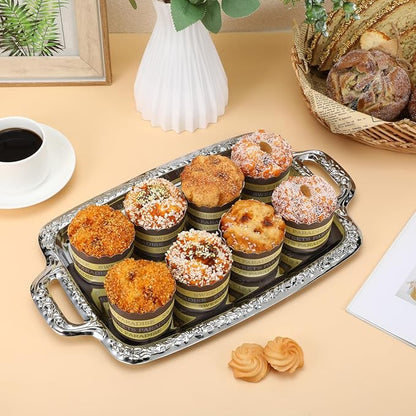 Zerodeko Sturdy Metal Serving Tray Multi-purpose Food Plate Dining Room Easy to Handle