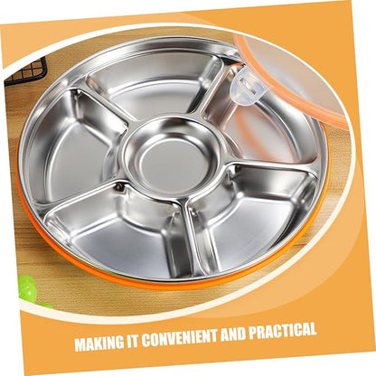 GLEAVI Stainless Steel Divided Serving Tray Lid Family Sized Fruit and Vegetable Tray Multipurpose Snack Container for Fresh Food Storage and Outdoor Use